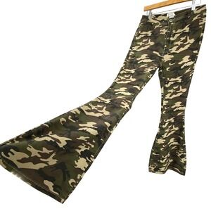 Swank A Posh Camouflage Flare Pants Womens 2X Green Camo High Rise Bell Bottoms